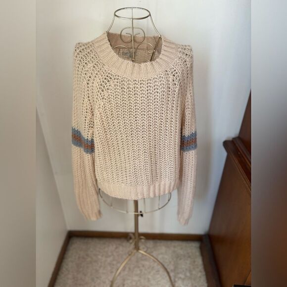 American Eagle Outfitters Sweaters - American Eagle cream stripe sleeve sweater M